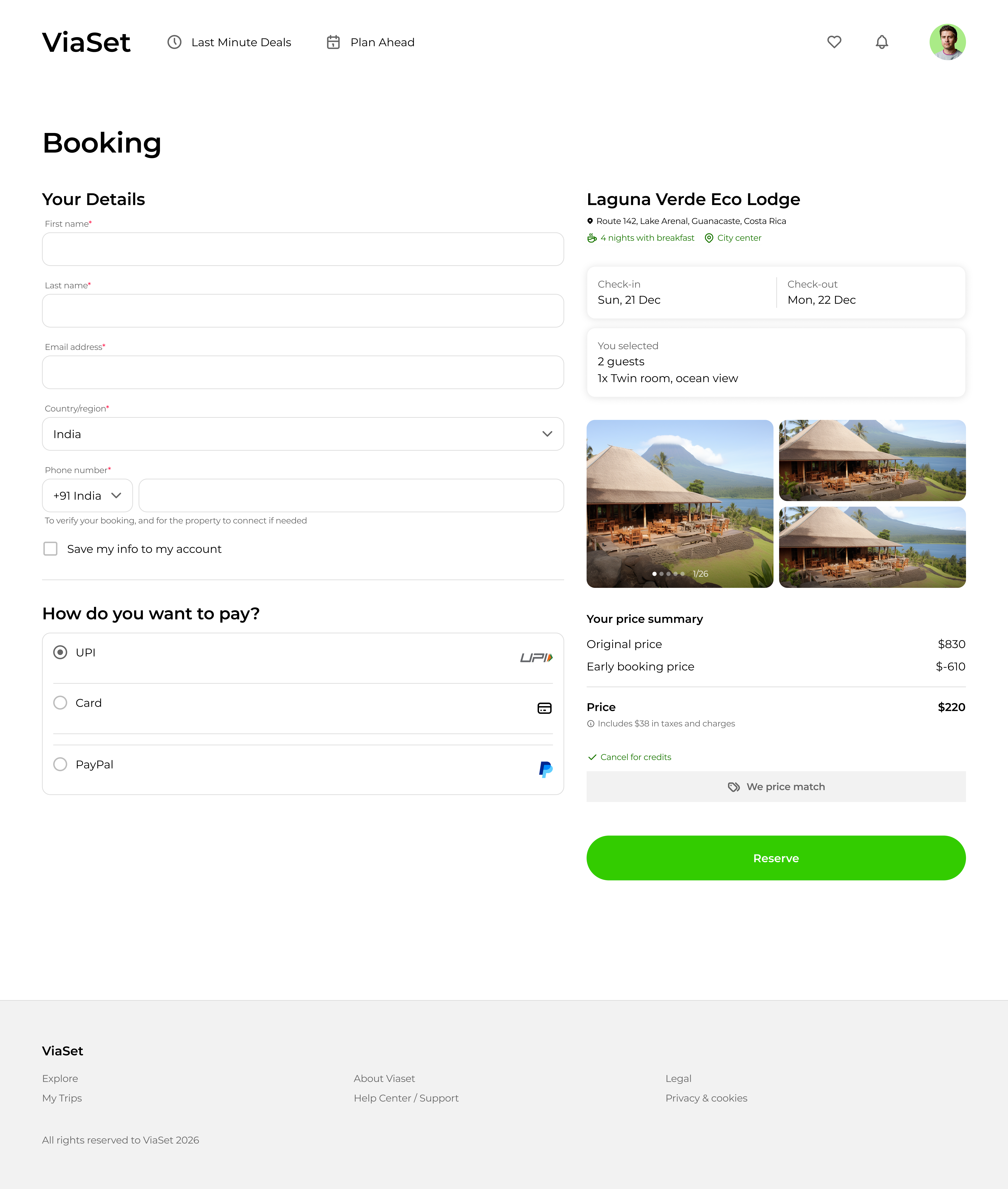 ViaSet — Booking